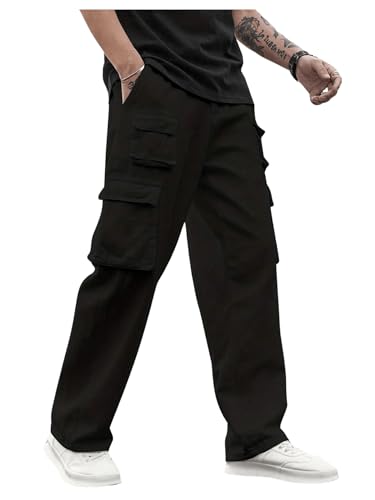 Verdusa Men's Cargo Pants Drawstring Waist Straight Leg Work Pants Trousers with Pockets