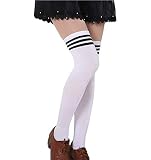 Damen Mädchen Kinder Cheerleader College Kniestrümpfe mit 3 Streifen Gestreifte Overknees Über Knie-Lange Geringelte Strümpfe Geringelt Gestreift Streifen Schwarz Weiß Rot Rosa (Weiß und Schwarz)