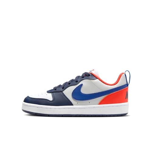 Nike Court Borough Low Recraft Big Kids' Shoes (DV5456-401, Midnight Navy/Team Orange/Light Silver) Size 6