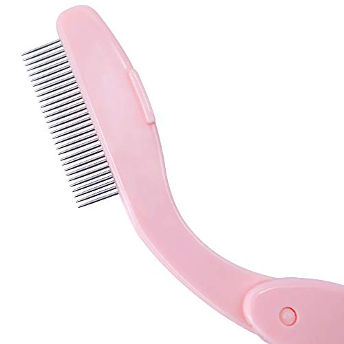 4Pcs Folding Eyelash Comb, Eyebrow Comb Metal Teeth, Eyelash Separator Comb, Eyelash Brush And Comb, Professional Tool For Define Lash & Brow (Pink) #TOP4
