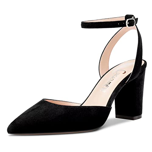 Castamere Women Chunky Block High Heel Pointed Toe Pumps Ankle Strap Slingback Buckle Wedding Party Sexy Dress Shoes
