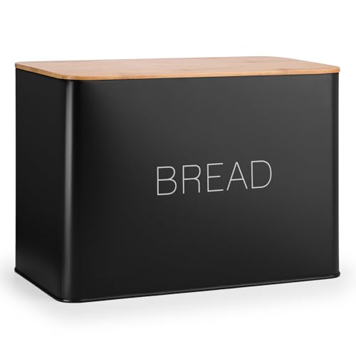 EHC Bread Bin, Bread Bins for Kitchen, Bread Tin, Large Bread Bin food Storage, Black - Cosy Home Interiors EHC Bread Bin, Bread Bins for Kitchen, Bread Tin, Large Bread Bin food Storage, Black
