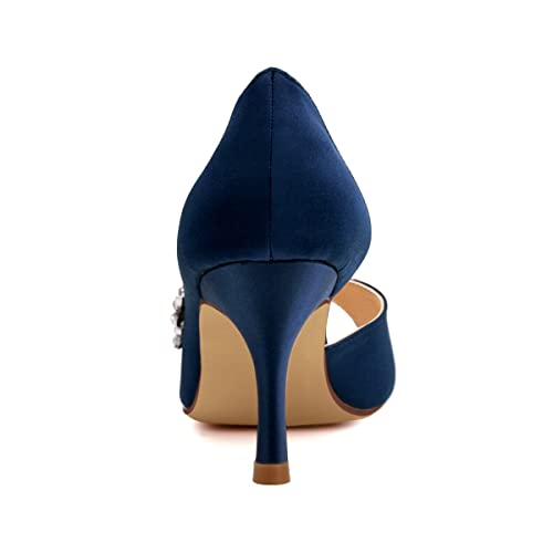 Image of ELEGANTPARK Peep Toe Heels for Women, Satin Rhinestones Dress Wedding Shoes