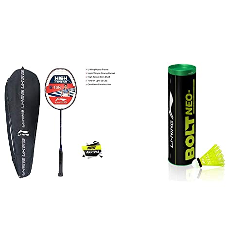 Image of Li-Ning G-TEK 98 GX (AYPP292-5) Composite Strung Badminton Racquet (Navy /Gold) with Free Cover & Li-Ning Bolt Neo (6 in 1) Nylon Badminton Shuttlecocks (Yellow)