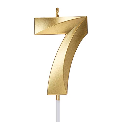 Smarcy Vela de Cumpleaños Número 7 Vela para Tarta Pastele Dorado Decoración de Pastel de Cumpleaños
