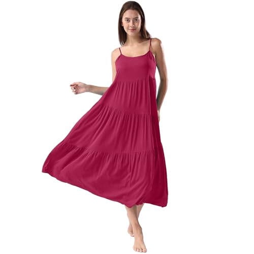 Image of Women Summer Spaghetti Strap Sleeveless Casual Flowy Beach Vacation 2025 Maxi Dress