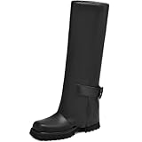 TEAIEUI Knee High Boots Women Platform Knee High Boots for Women Square Toe Fold Over Dress Long Tall Boots Black 8