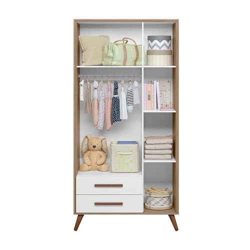 Conjunto Quarto Infantil Retro Guarda Roupa e Comoda Chicago Carvalho Rustico Branco