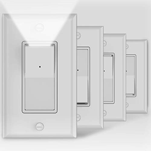 SOZULAMP 4Pack 3 Way Wall Light Switch with LED Night Light 15Amp 120/277Volt Decora Rocker, Automatic On/Off Sensor, White