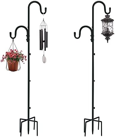 MIPON 2 Pack 78 Inch Double Shepherds Hooks for Outdoor Bird Feeder,Hanging Plants,Solar Light,Adjustable 78/62/46/30 Inch,5/8 Inch Width Heavy Duty Garden Shepards Hook