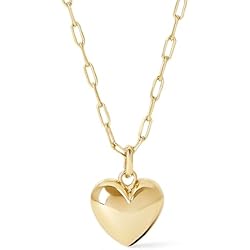 Ana Luisa Lev Puffy Heart Necklace for Women - Paperclip Chain w/ 14K Gold Plated & Silver Rhodium Plated Small Puffed Heart Pendant - Hypoallergenic, Water-Resistant, Tarnish-Free Jewelry