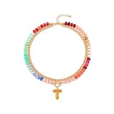 DIOWUS Colorido collar de letras de burbujas para mujer, estilo bohemio, doble capa, cuentas de resina arcoíris de dopamina, cadena cubana gruesa con iniciales, collares con colgante de iniciales