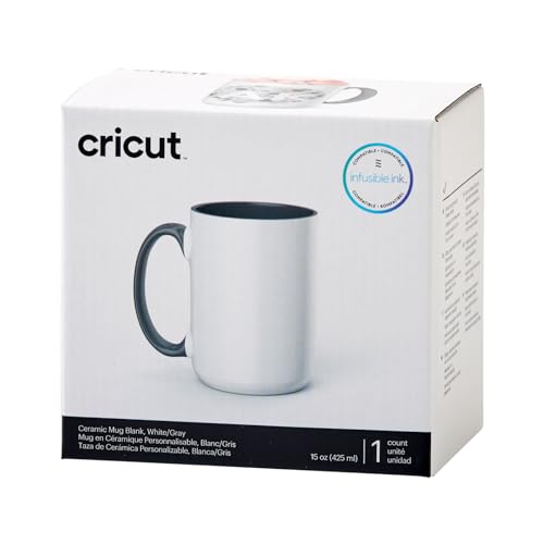 Cricut Beveled Blank Mug, Ceramic-Coated, Dishwasher & Microwave Safe Mug to Decorate,Infusible Ink Compatible,15 Oz Sublimation Mug White/Gray - Thumbnail 4
