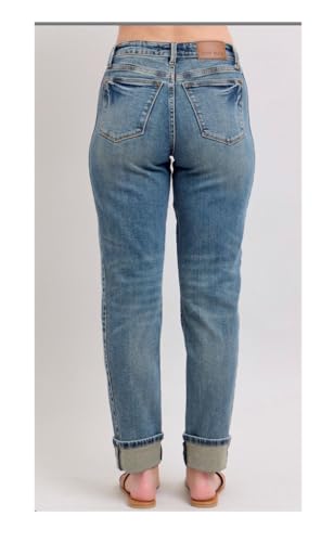 Judy Blue Mid-Rise Vintage Wash Cuffed Boyfriend Jeans, 889463