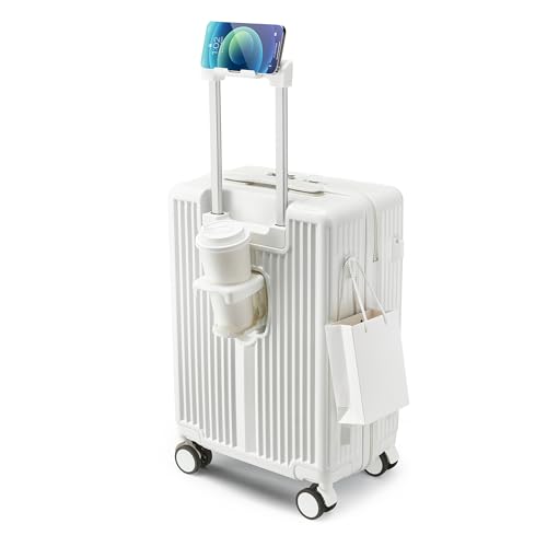Image of Polycarbonate Laptop Cabin Trolley Bags for Travel with Cup Holder | 55cm Trolley Bag | 8 Spinner Wheels for Smooth Ride| Premium Trolley Bags (White)