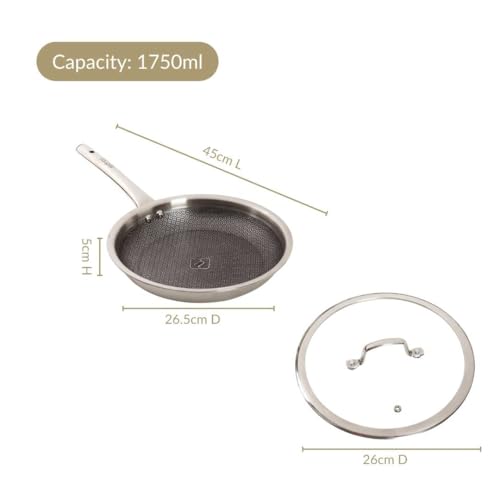 Image of Nestasia Triply Stainless Steel Honeycomb Fry Pan with Glass Lid 24 cm (1.75L) - Non Stick Frying Pan with Air Vent Lid for Healthy Cooking | Induction & Gas Stove Friendly, Even Heating, Less Oil Use