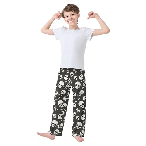 ZZXXB Skull and Bones Boys Long Pants Soft Trousers Elastic Waist Kids Lounge Bottoms with Pockets S-XL2
