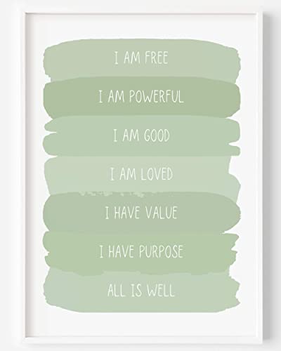 Image of Sage Green Positive Affirmations Sage Nursery Wall Art Zen Room Decor Sage Inspirational Wall Art Office Sage Green Wall Decor for Bedroom UNFRAMED (Sage, 8x10)