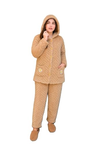 Image of Ukal Women's Wool Blend & Fleece Long Sleeve Pullover Hoodies Set Full Length Winter Nightwear Pajama and top Set Tracksuit Gym Suit Night Suit