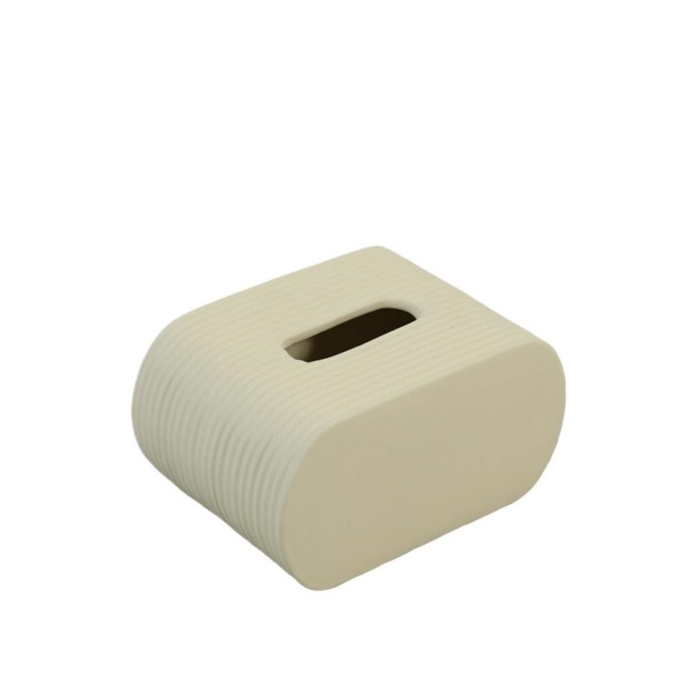 Tissue Case Paper Towel Holder Ceramic Solid Color Texture Home Kitchen Bedroom Desktop Tissue Dispenser(Beige)