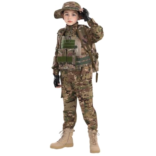 Klocerg Children's Army Special Forces Clothing Children's Camouflage Single Soldier Clothing Helmet Backpack Soldier Boy