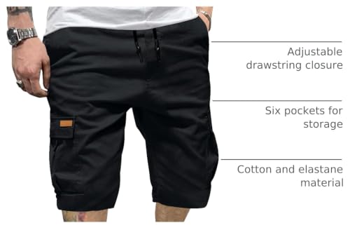 Image of JMIERR Mens Casual Cotton Twill Cargo Shorts Drawstring Classic Chino Stretch Short with 6 Pockets