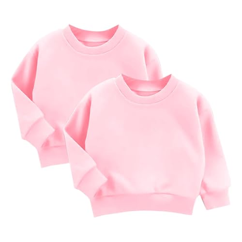 2 Pack Kids Crewneck Sweatshirt Boys Girls Long Sleeve Sweat Shirts Basic Solid Color Pullover Casual Tops Tees