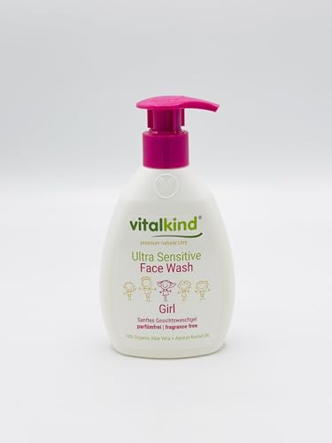 vitalkind Ultra Sensitive Face Wash Girl 200 ml – Fragrance-Free Facial Cleanser for Sensitive Skin – With Organic Aloe Vera & Apricot Kernel Oil – pH 5.5 – Gentle Daily Care for Girls