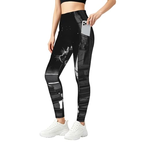 Pantalones de yoga para mujer Colorless Kitten con cintura alta y bolsillos prácticos