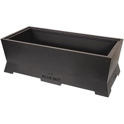 Blue Sky Outdoor Living Rectangle Peak Smokeless Patio Fire Pit, Dual Lift-Out Ash Catches, Black Cover