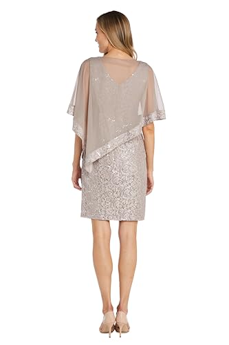 Image of R&M Richards Women's Knee-Length Glitter Sequin Lace Dress W /Sheer Asymmetric Poncho Overlay | Evening Cocktail Attire