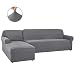 CHUN YI 2 Pieces L-Shaped Left Chaise Jacquard Polyester Stretch Fabric Sectional Sofa Slipcovers Dust-Proof L Shape Corner 3 Seats Sofa Cover Set for Living Room (Light Gray)