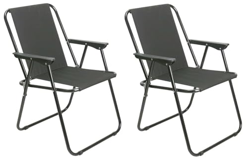 Unibos | 2X Outdoor Deck Chair Garden Patio Folding Camping Picnic Beach BBQ Party Outdoor Black Chair (2 Black Chair)