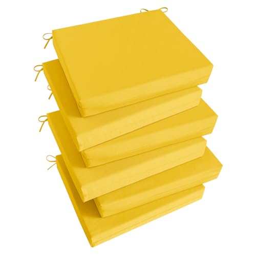 Image of Basic Beyond Outdoor Chair Cushions Set of 6, Square Corner Outdoor Cushions for Patio Furniture, Water Resistant Patio Chair Cushions with 2 Ties, 18.5x16x3, Yellow Color
