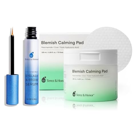 Terez & Honor Blemish Calming Toner Pads Korean Skin Care for Face with Advanced Eyelash Serum Cover