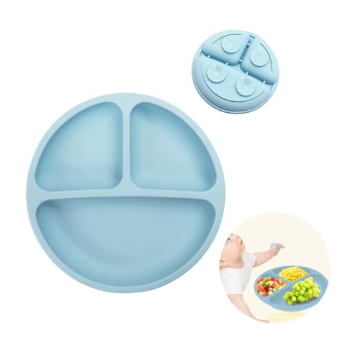 Image of BabyGo Silicone Suction Plates for Baby Microwave,Dishwasher, Freezer Safe Unbreakable with 4 Suction Cup Feeding Plate for Baby & Toddlers, BPA Free (Blue)