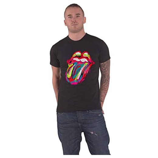 Rolling Stones The T Shirt Sixty Brushstroke Lengua Oficial Hombres Negro, Negro, XL