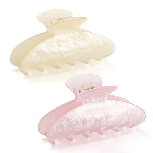 Image of 2 PCS Hair Claw Clips for Women Non-slip Hair Clips Strong Hold Large Hair Claw Clip for Thick Thin Hair Pink Elegant Hair Accessory for Girls