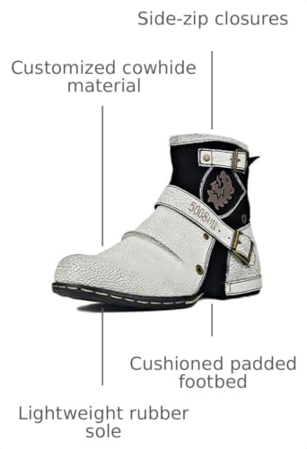 Image of OSSTONE Moto Boots for Men Fashion Zipper-up Leather Chukka Boots Casual Shoes Retro Style OS-5008-1-DA1B1