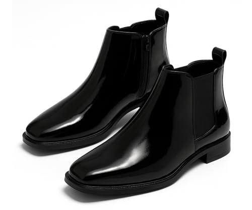 Image of Kraasa THE Ashford - Men's Stylish Vegan Leather Chelsea Boots with Side Zipper & Elastic Panel, Square Toe Ankle Boot (Tan /Black /Brown)