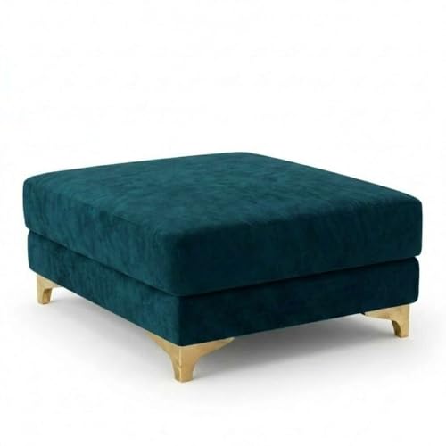 Image of Juliet 4 Seater L Shape Sofa Set with Movable Ottomans | Flexible Layout | Rich Velvet Suede Fabric | Silver Legs | Dual Tone Modern Sofa for Living Roomn(Green Teal-Cream)