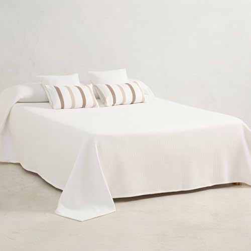 GAMUSI Colcha Cama 180 cm – cubrecama 270x270 cm, Bouti Ligera, Liso, Color Blanco