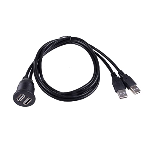 EVURU USB 2.0 2 Ports Dual Mount Cable -USB Extension Flush, Dash, Panel Mount Cable, Compatible with Car, Boat, Motorcycle and More