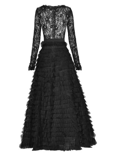 Long Dress Spring Autumn Women's Casual Party Elegant Chic Crew Neck Slim Lace Dresses3