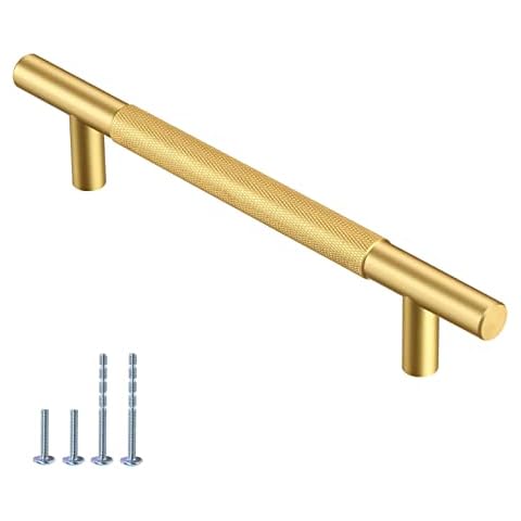 AITITAN 10 Pack Gold Cabinet Handles - 5.9 Inch (3.75 Inch Hole Centers) Gold Handles for Cabinets, Dresser and Wardrobe Knurled Pulls-Gold Cover