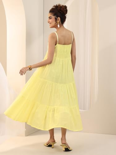 Image of Libas Solid Cotton Fit and Flare Dress