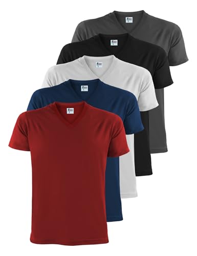 ALPIDEX T-Shirt Camisetas Hombre Pack de 5 Cuello de V Camisa de Manga Corta Algodón Shirt Men Casual Unicolor S M L XL XXL 3XL 4XL 5XL, Tamaño:L, Color:Fire