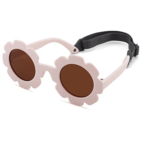 Image of Polarized Baby Sunglasses with Strap – Flexible Flower Shaped Sunglasses for Toddler & Infant Age 0-24 Months