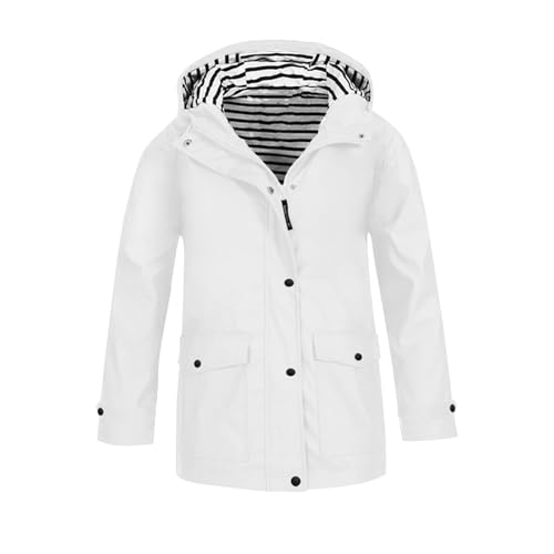 Unisex Rain Jacket Hooded Striped Lined Windproof Full Zip Raincoats Toddler 𝗪aterproof Coat With Pockets