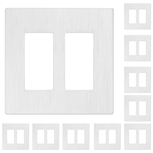 Image of LIDER Double Decorator Switch Cover, Screwless Wall Plate, Mid-Size 2-Gang 4.88 inch x 4.92 inch, LSWP-32M-BW10P, UL Listed, Thermoplastic, Brushed White, 10-Pack